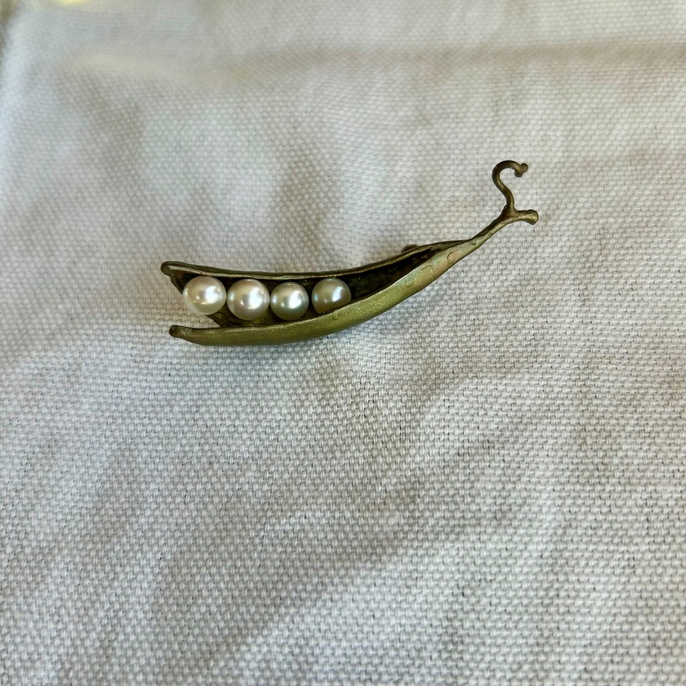 Michael Michaud Bronze and Pearl Peapod Pin